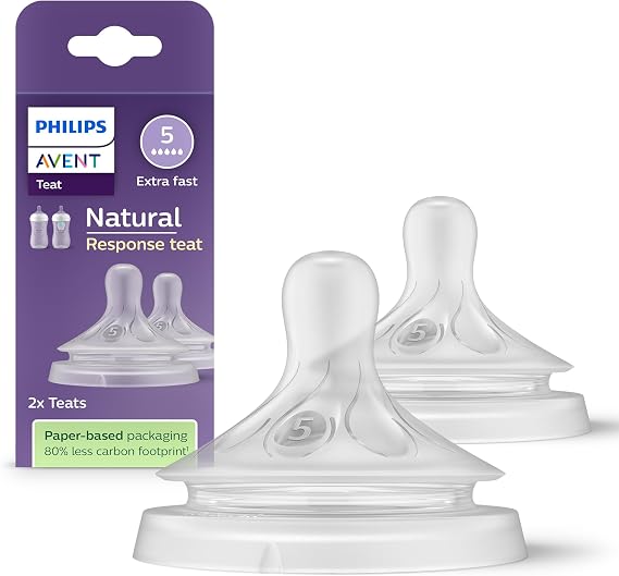 Philips Avent Natural Reactive Baby Bottle Pacifier, 2’ Pack, 6 Months+, Number 5, Non-Leaking Pacifier, Colic and Gas Preventive, BPA Free, SCY965/02