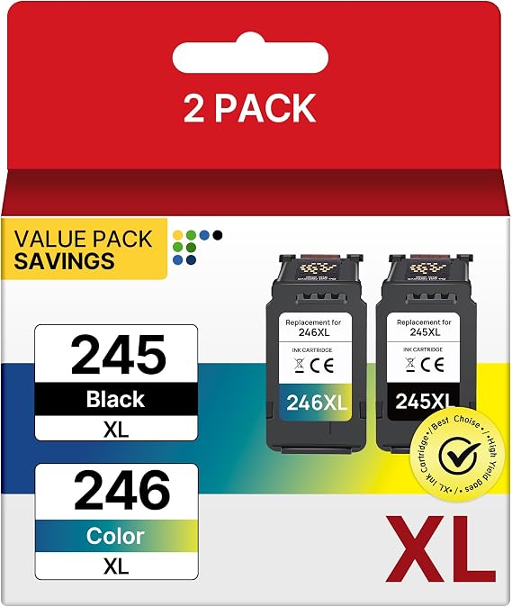 245XL Ink Cartridge 246XL Compatible for Canon 245XL Black Ink for Canon 245XL 246XL Combo Pack Use with Canon TS202 Ink Cartridges PIXMA MG2522 MX490 MX492 TR4520 TR4500 TS3322 TS3122, Black & Color