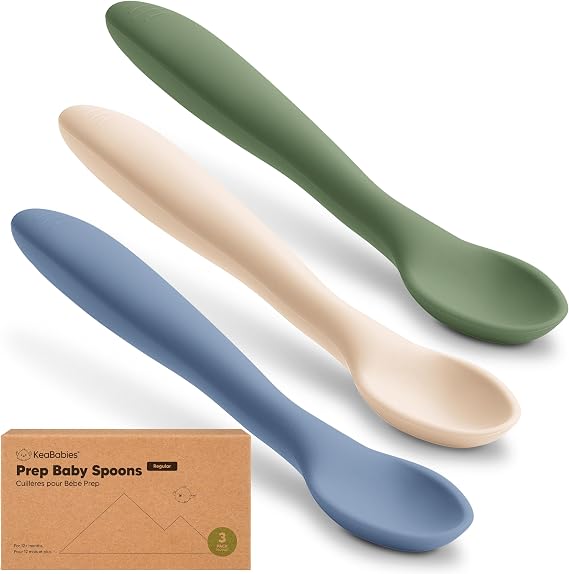 KeaBabies Silicone Baby Spoons Self Feeding 6-12 months, 3-Pack (Slate)
