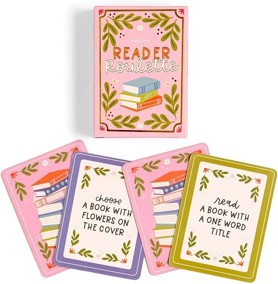 Pippi Post Reader Roulette Card Game, 54 Prompt Cards to Choose Next Book | 54 Reading Prompt Cards, Book Lover Gift, TBR Picker Deck, Gold Foil Storage Box