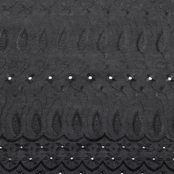Eyelet Leaf 100% Cotton Embroidered Eyelet Fabric, 42 inch Fabric by The Yard (Black)