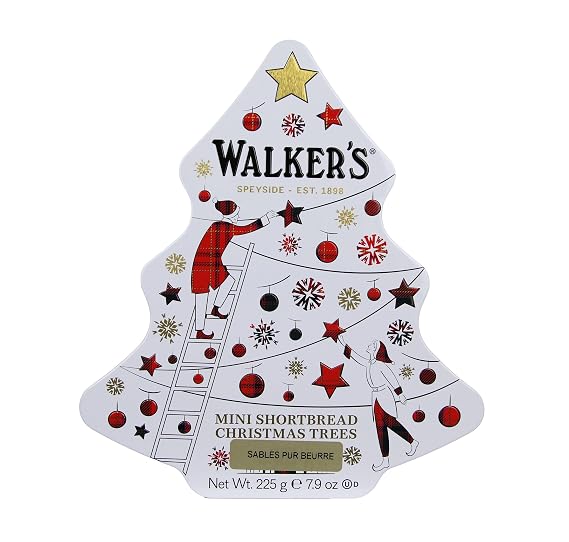 Walkers Shortbread Cookies in Christmas Tree Cookie Tin, 7.9 oz, Includes 48 Mini Tree-Shaped Christmas Cookies