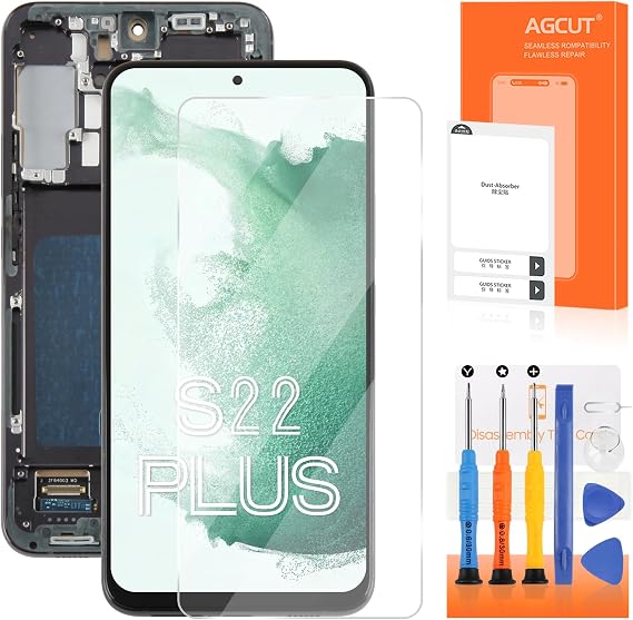 AGCUT LCD Display for Samsung Galaxy S22+ Screen Replacement for Samsung S22 Plus SM-S906B SM-S906U 6.6 LCD Screen Touchscreen Digitizer Assembly + Repair (Black with Frame No Fingerprint)