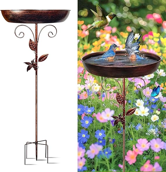 Metal Bird Bath for Outside, Vintage Freestanding Birdbaths Bowl