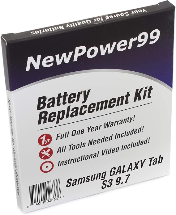 NewPower99 Battery Kit for Samsung Galaxy Tab S3 9.7 SM-T820, SM-T825, SM-T827 with Tools, Video Instructions, Long Life Battery
