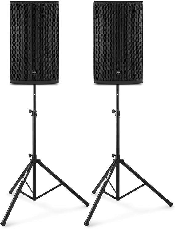 Power Dynamics PD415A Speaker with Stand Set 2800 Watt - DSP Bi-Amp Bluetooth XLR Cinch 15 Inch PA with Stand - Stereo Set PA System Active Boxes