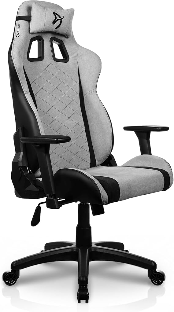 Arozzi Avanti Gaming Chair Soft Fabric Light Grey | Ergonomic, Adjustable Height, Backrest & Armrest, Head Pillow, Swedish Design, Home Office