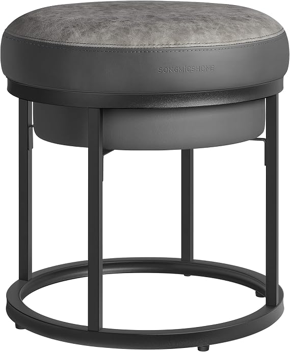 SONGMICS Home Ottoman, Round Coffee Table, Reversible Top, Steel Frame | Footstool, Side Table, Padded Seat, Minimalist, Max. Load 660 lb, Dove Gray, LUIZ Collection ULOM080G01