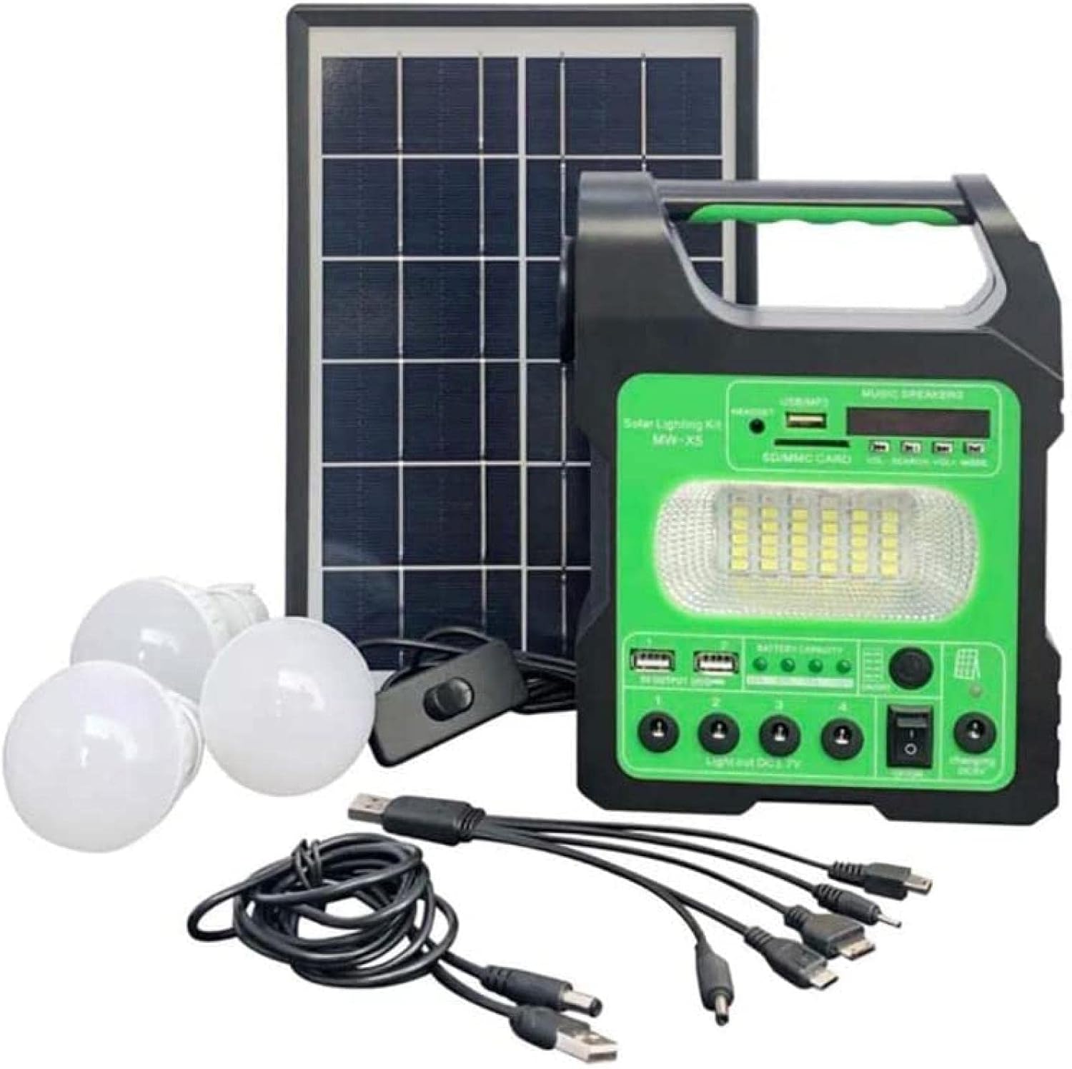 Solar Generator Portable Solar Power System Solar Generators Emergency Power Supply Led Lighting with 3 Bulbs for Outdoor Activities Yellow Green