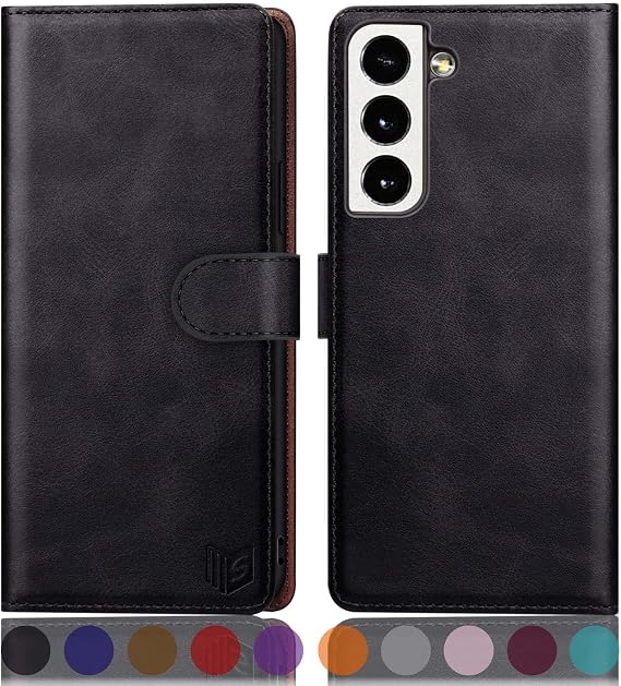 SUANPOT for Samsung Galaxy S22 with RFID Blocking Leather Wallet case Credit Card Holder,Flip Folio Book Phone case Shockproof Cover Women Men for Samsung S22 case Wallet Black