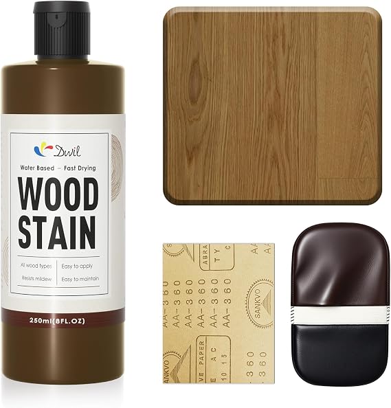 DWIL Water Based Wood Stain - Multiple Finishes, Fast Drying, Indoor and Outdoor Furniture, Wood Paneling, Cabinets and More, Low Odor & Non-Toxic (8.5oz Natural Oak)-with Tools