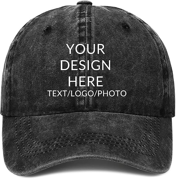 Custom Baseball Cap Personalised Cap for Men & Women, Design Your Own Trucker Hat with Text/Logo, Mesh Caps for Sports, Adjustable Dad Hat, Running Golf Caps, Black