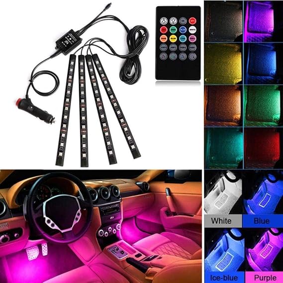 Havana Ses Denetleyicisi Araç İç LED Şerit Işık Atmosfer Lamba Ayak Decorative Ses Denetleyicisi Araç İç LED Şerit Işık Atmosfer Lamba Ayak Decorative İç Işıklar Araba LED Şerit Işığı 4x12 LEDli Araba LED Şerit Işıklar, 48li LED İç Işıklar-Çok Renkli Müzik Araba İç Işıklar Dash Aktif Işık Altında Aktif Fonksiyon ve Uzaktan Kumanda