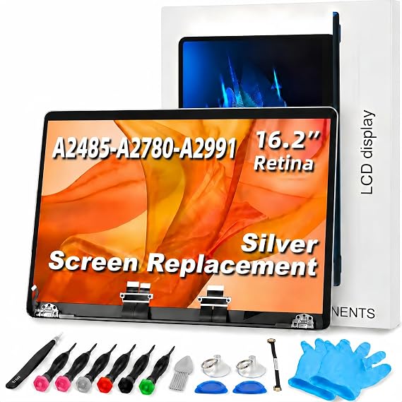 A2485 A2780 A2991 Screen Replacement with Sleep Sensor Cable for 16.2 Inch MacBook Pro 2021 2023, 3456x2234 LCD Full Assembly Display for EMC 3651 8103 8408 Silver