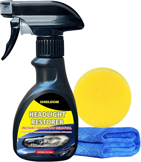 SHIELDOM Headlight Restorer Instant Oxidation, Yellowing & Stain Removal Cloudy Headlamp Restoration Clean & Renew Headlights Back to Like New, Portable Cleaner Spray for All Cars Lamps - 6.8oz/200ml