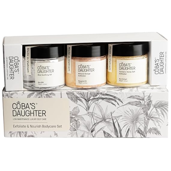 COBA'S DAUGHTER Luxury Mini Spa Gift Set for Women 3-Piece Body Care | Birthday & Mother's Day gift for her | Honey Turmeric, Almond Orange & Aloe Vera | Travel-size Self Care