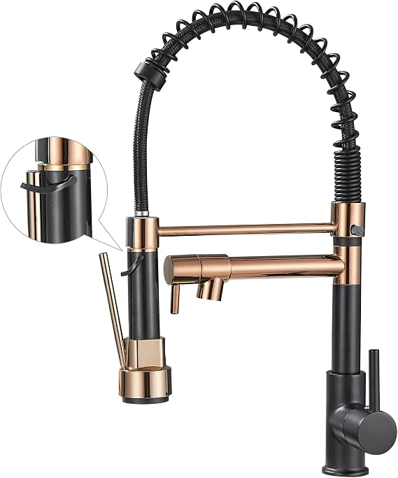 Kitchen Faucet with Pull Down Sprayer High Arc Single Handle Spring Kitchen Sink Faucet Black Rose Gold