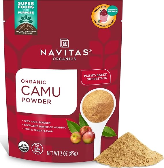 Navitas Organics Camu Powder For Smoothies, Juices, Wellness Shots & More Vitamin C, Antioxidants Immune Support USDA Organic, Non GMO, Kosher Gluten Free, Vegan (3oz - Bag)