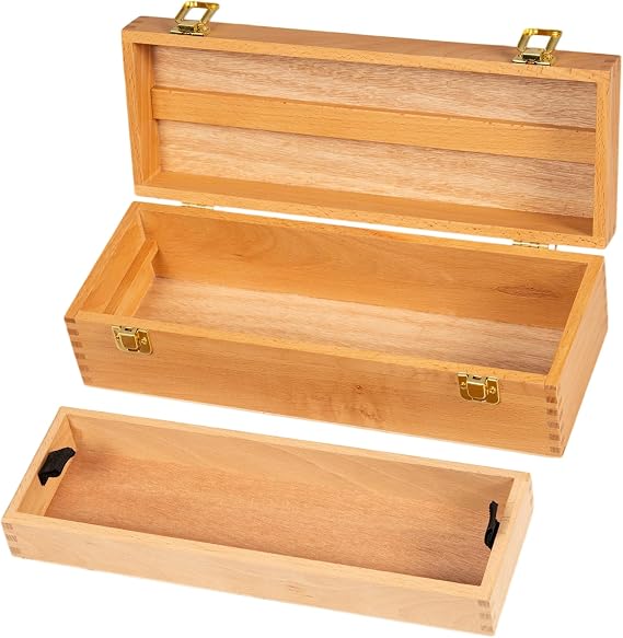 DJAR Multi-Function Artist Tool Box with Locking Clasps, Removable Tray Wooden Art Supply Box for Brushes, Pencils, Erasers,Artist Supplies Storage Organizer, Natural