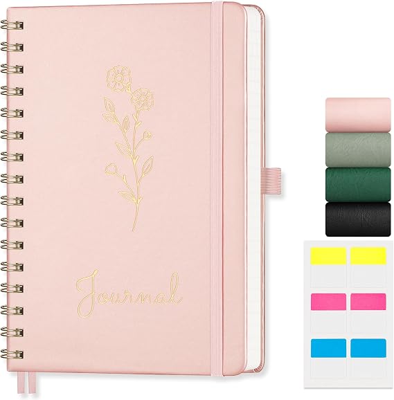 A5 Notebook, Spiral Journal, 140 Lined Pages, Hardcover, Rose Gold