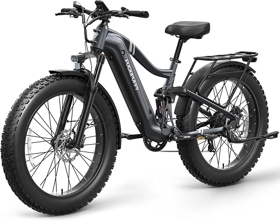PUCKIPUPPY Boxer Electric Bike for Adults 500W, Full Suspension 48V 20AH Battery Ebike, 26" Fat Tire 20MPH 80Miles Range Mountain Electric Bicycle, 7 Speed Hydraulic Disc Brake
