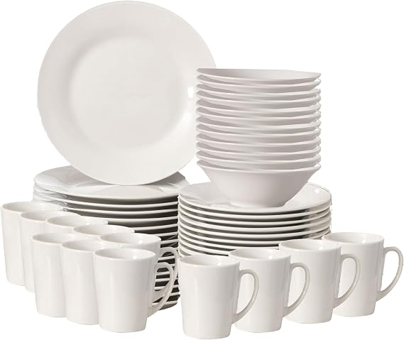 Perlaceo Luxurious Collection of White with Gold Rim Bone China Dinnerware Set Lightweight and Durable Service for 4 or 8, Dinner Plates, Salad Plates, and Soup Bowls (Service for 12, 48, Pieces)