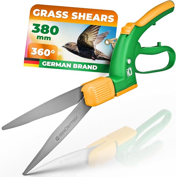 GRÜNTEK Grass Shears Swift 380 mm – Comfort Lawn Shears with 360° Rotating Teflon-Coated Blade | Ergonomic Grip | Lightweight Garden Trimmer |