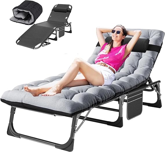 Slsy Folding Chaise Patio Lounge Chairs, Outdoor Reclining Patio Chairs, Heavy Duty Patio Chairs Chaise Lounges for Tanning, Poolside, Beach, Lawn, Camping