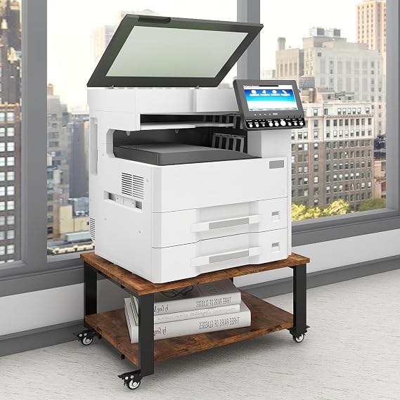 Natwind 2 Tier Laser Printer Stand, 24''x24'' Large Printer Table, Retro | Low Printer Cart with Industrial Wheels,1.6''x0.8'' Thick Steel Tube,Suitable for Heavy & Tall Printers, for Home Office