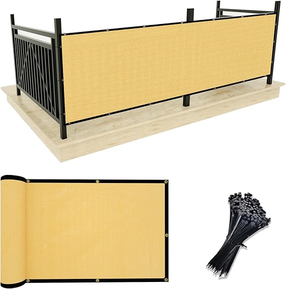 UPGRADE Balcony Privacy Screen Fence Commercial Shade Cover 3' x 10' with Ties Durable and UV Resistant Perfect for Deck Patios-Sand, Customizable