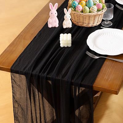 Socomi Black Halloween Table Runner Easter Spring Gauze 120 Inch Rustic Boho Cheese Cloth Runner for Wedding Party Baby Bridal Shower Centerpiece Decoration Holiday Home Decorations