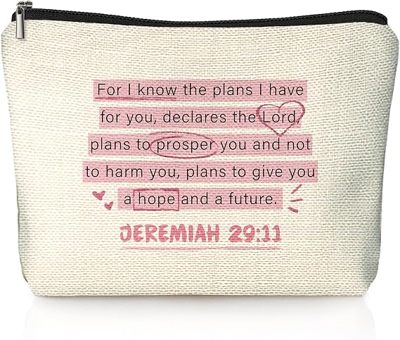 Pink Christian Makeup Bag, Bible Verse Preppy Coquette Pink Bow Cosmetic Bag for Women, Christian Gifts for Women, Religious Scripture Small Toiletry Bags Zipper Makeup Pouch