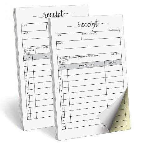 321Done Receipt Book with Carbon Copies, 2-Part, 3.4x5.5, 2-Pack, 50 Each