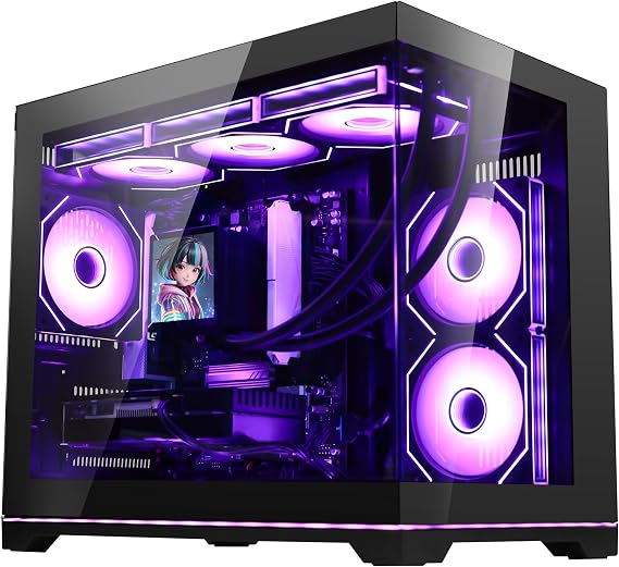 Ocean Park Black AI Gaming PC Gamer Desktop Computer, AMD Ryzen 7 9800X3D 8-Core 4.7GHz, RX 9060XT 16GB, 32GB DDR5 RAM, 1TB PCIe SSD, 850W 80+ Gold PSU, 360mm AIO & APP RGB Fan Control, Windows 11