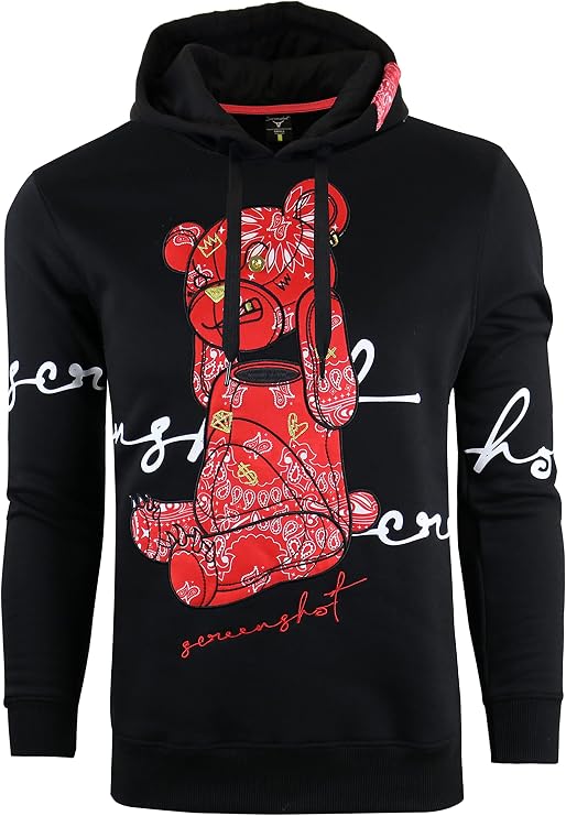 SCREENSHOT Mens Urban Premium Fleece Hoodie - Animation Cartoon Character Embroidery Patch Gel Print Hooded Sweatshirt