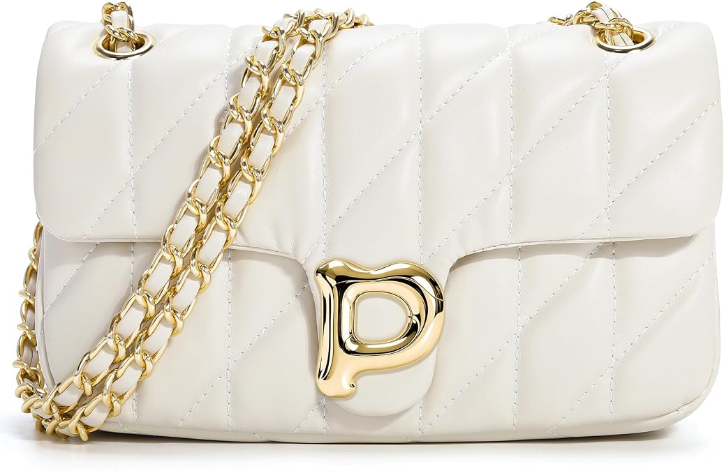 Quilted Crossbody Purse for Women Trendy - Ladies Shoulder Leather Satchel Handbag Designer Clutch with Chain Strap