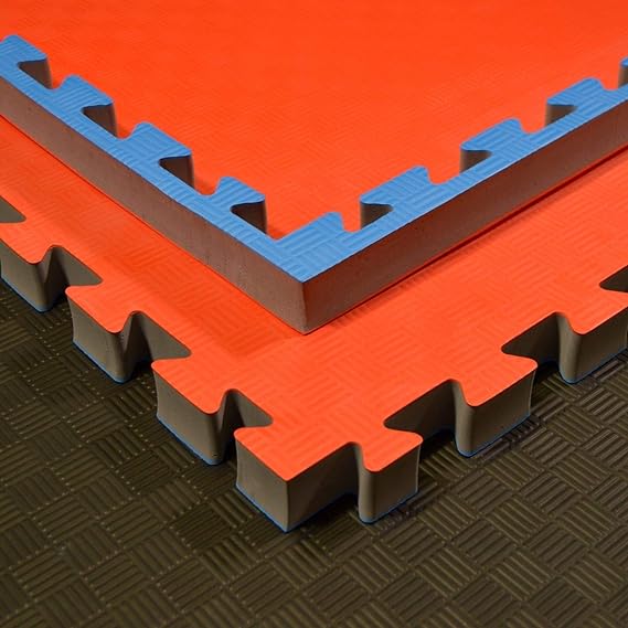 Martial Arts Mat Red/Blue - 100 x 100 x 4 cm - Interlocked Edges - Reversible Mat Training Mat - Judo Karate Ju-Jutsu Taekwondo