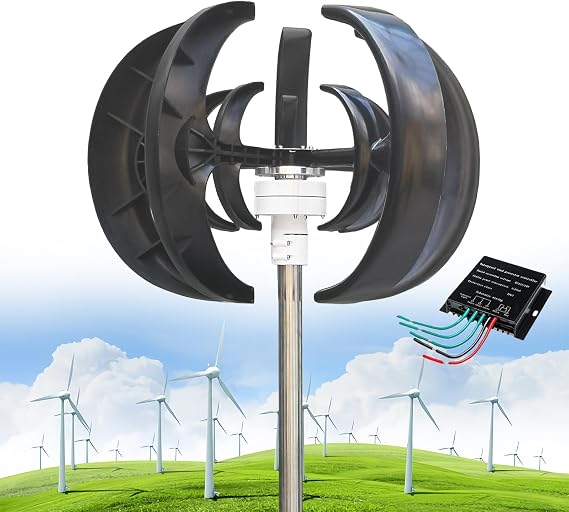 12000W Wind Turbine Generator, 12V/24V/48V 5 Blades Vertical Wind Turbine Kit, 3 Phase AC Permanent Magnet Generator, Low Wind Speed Starting, w/Controller, for Home, Boat, Motor Home,Black-12V