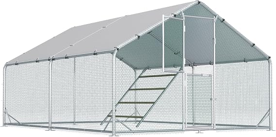 Large Chicken Coop,Metal Chicken Run for Yard with Feeding Door