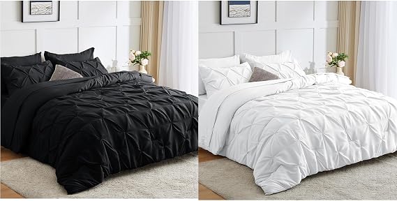 CozyLux Black & White Comforter Set Bed in a Bag with Comforter, Flat Sheet, Fitted Sheet and Pillowcases & Shams