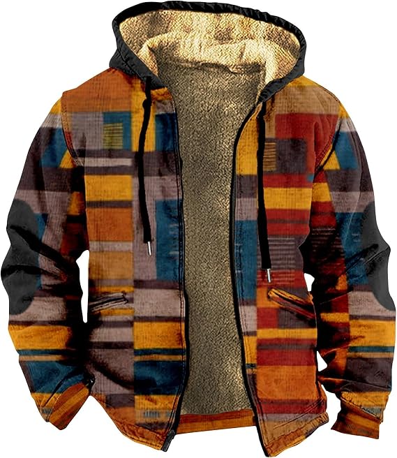 Jackets For Men Uk Patterned Print Fleece Lining Winter Jackets Zipped Hoodies With Pockets Thick Warm Military Jackets Basic Outdoor Jackets Sherpa Hoodie