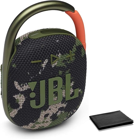 JBL Clip 4 Portable Bluetooth Speaker - Waterproof and Dustproof IP67, Mini Bluetooth Speaker for Travel, Outdoor and Home, (Squad), with Cleaning Cloth