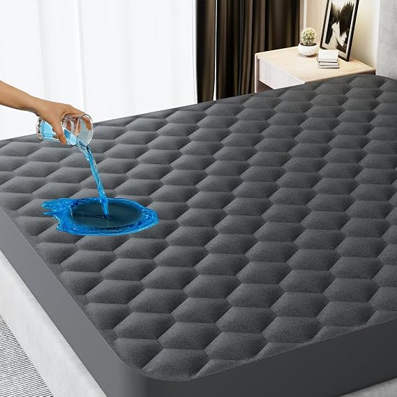 Queen Mattress Protector, Waterproof Mattress Pad Noiseless with Deep Pocket for 8-21 inches Mattress, Soft & Breathable Bed Mattress Cover Washable for Home, Bedroom, Hotel Queen Size (Dark Gray)