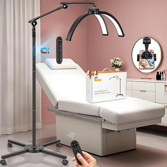 HITTI 2026 Half Moon Eyelash Esthetician Light with 4-Wheel Rolling Base