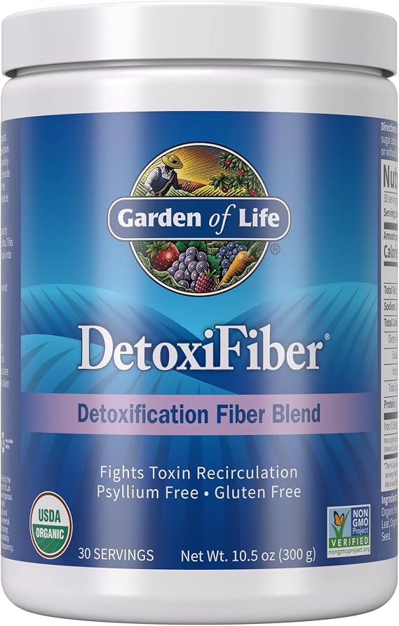 Garden of Life Organic Unflavored Fiber Powder Detox Blend with Chia, Alfalfa & Barley for Herbal Cleanse, Gut Health Support - Detoxifiber - Non-GMO, Gluten-Free, Psyllium Free, Vegan, 30 servings