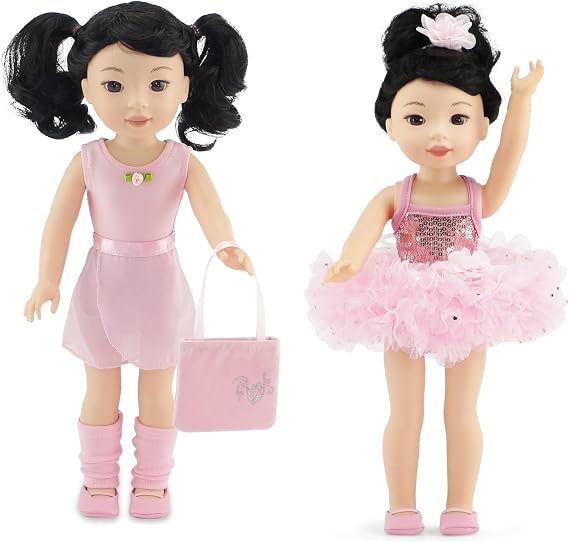 Emily Rose 14 Inch Fashion Doll Clothes 9-PC Ballet Essentials Bundle with Ballerina Practice Outfit & Sparkly Dance Recital Tutu | Halloween Costume for 14" Wellie Wishers Fashion Dolls