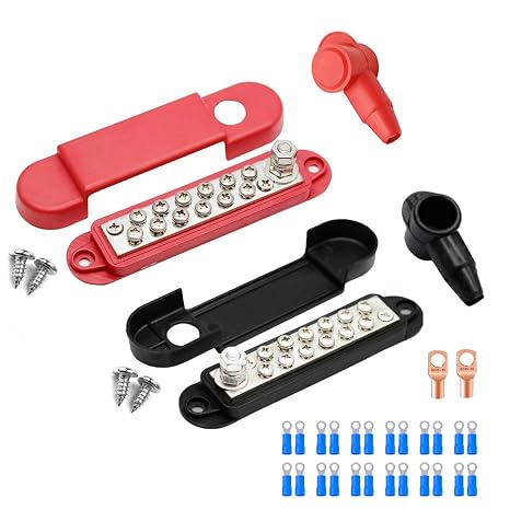 XUGERIP2 PCS 12V 150A Marine Bus Bar Power Distribution Block with Cover, 1 x 1/4" (M6) Stud Terminal Block; 12V Marine Battery Power Block for Boats, RVs, Classic Cars, and Automotive Busbar Systems.