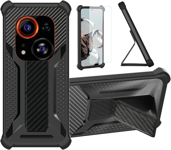 Aroepurt Case Compatible for Tecno Phantom X2 Pro Phone Case Cover [with Tempered Glass Screen Protector] Hybrid Case [Folding Support Magnetic] [Frosted anti-fingerprint] Black