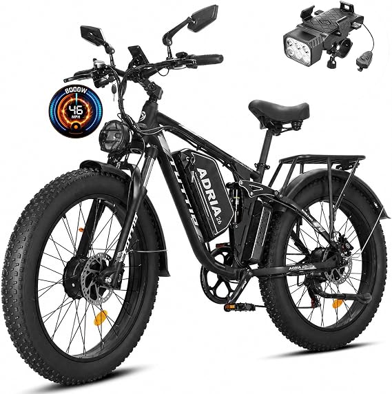 8000W Dual Motor Electric Bike for Adults, 100Miles Range, 26"4" Fat Tire