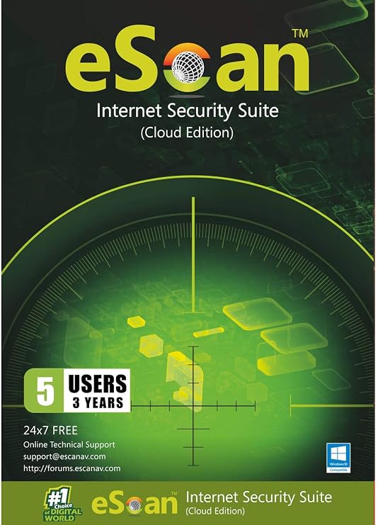 eScan Internet Security Suite with Cloud Security Files & Folders Protection Unauthorized User Security Two Way Firewall Improved | 5 Devices 3 Years | Internet utility Software 2019 [PC/Laptop]